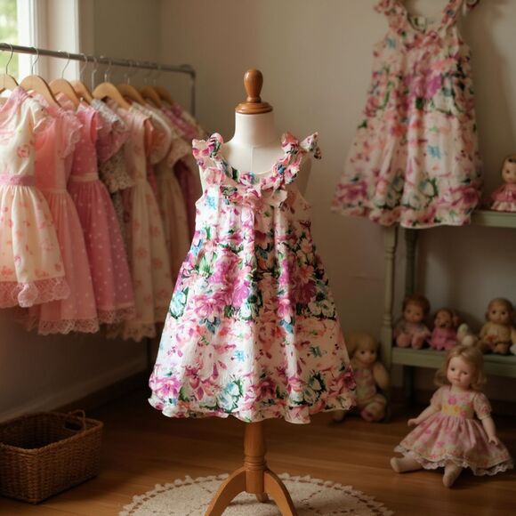 Blueberi Boulevard Pastel Colorful Floral Sleeveless Dress Girls Size 3T - Picture 1 of 10